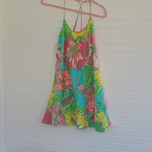 Lilly Pulitzer Pink Green Blue Floral Mini Slip Dress Vintage Silk
